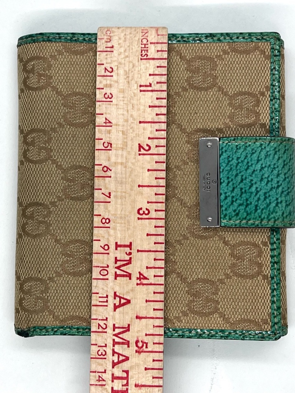 Gucci GG Canvas Wallet Green Leather Trim Compact Italy COA - Picture 14 of 16